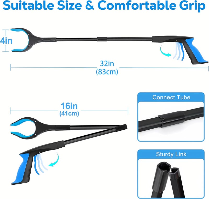 POPDA Grabber Reacher Tool - 32” Extra Long Foldable Gripper and Reaching Tool - Heavy Duty Pick Up Stick Grabbers for Seniors, Trash, Surgery Recovery Must Haves Gifts (Black Blue) - Image 3